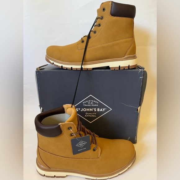 St. John's Bay Brock Block Heel Lace Up Boots, Wheat Light Tan, Size 12, NWT - Picture 2 of 9